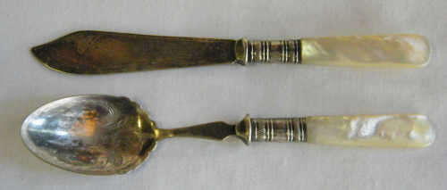 Silver plated knife & spoon with mother of pearl handles - @ CRAZY R1 start