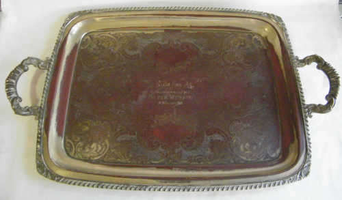 Marlboro Silver Plate on Copper Tray - engraved Silver Wedding 1959 - plating worn - as per photo