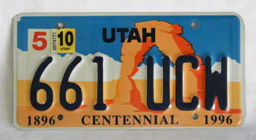 Vintage UTAH centennial numberplate - 661 UCW - as per photo