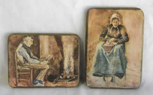 Pair of small prints on wood - as per photo