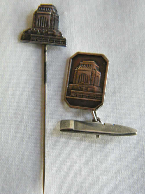 Silver Voortrekker Monument pin badge & one cufflink - as per photo