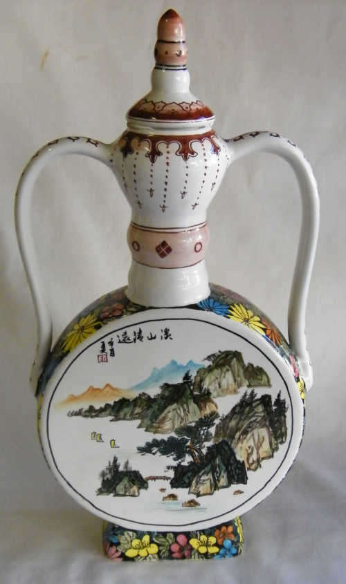 Large Japanese hand painted vase with bird theme - 42cm - as per photo