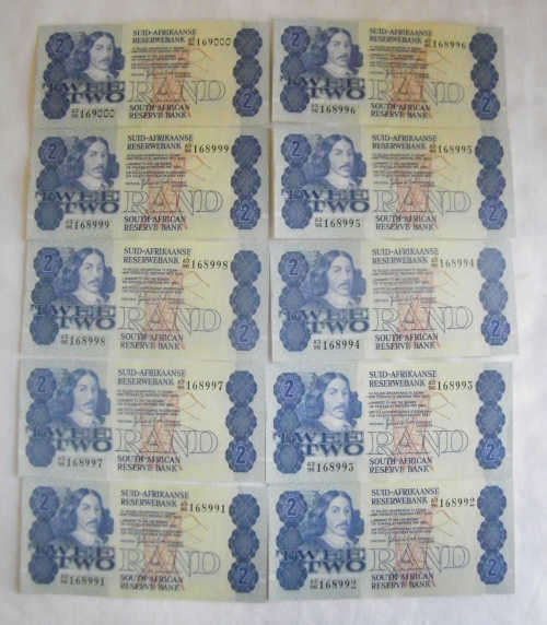 Lot of 10 G de Kock consecutive R2 notes - as per photo