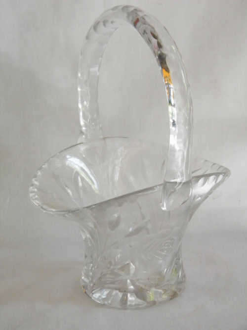 Small Cut Glass Trinket Basket - as per photo