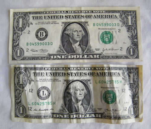 Pair of USA One Dollar Notes - 2003 & 2013 - as per photo
