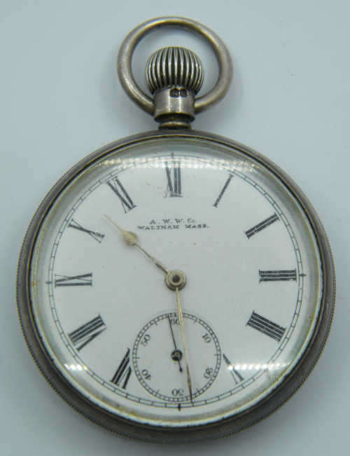 A.W.W. Co. Waltham Mass Silver Pocket Watch - over wound - as per photo