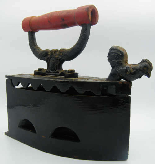 Cast Iron Antique iron with red handle - as per photo