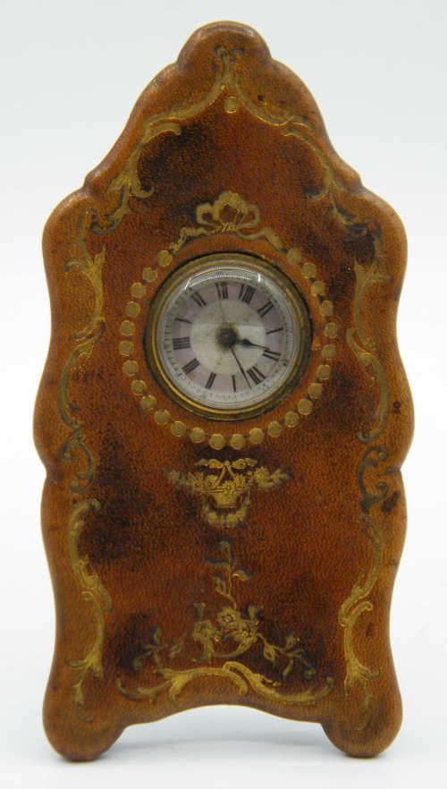 Vintage Leather Travel Clock - not running - as per photo