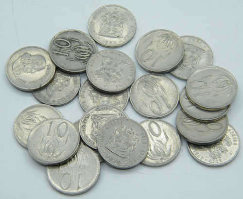 Lot of 20 Old SA 10 cent coins - as per photo