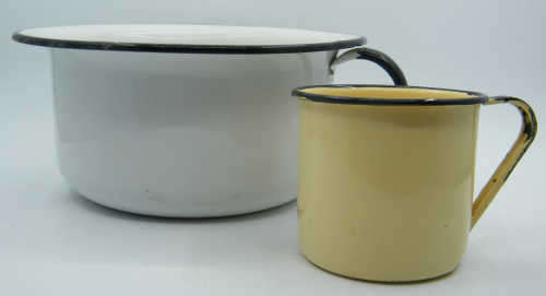 Vintage Enamelled Pot and Cup - as per photo