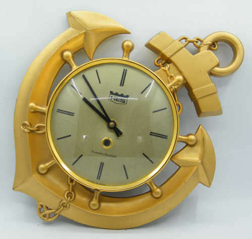 HES 5 Jewelled Movement Anchor clock made in India - working - 30 x 35cm - as per photo