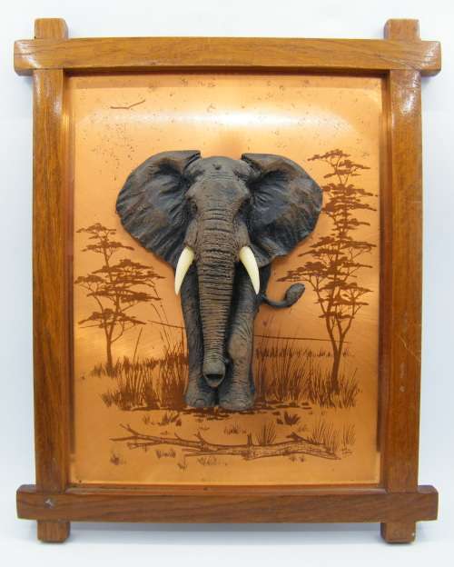 Vintage copper wall plaque with elephant - as per photo