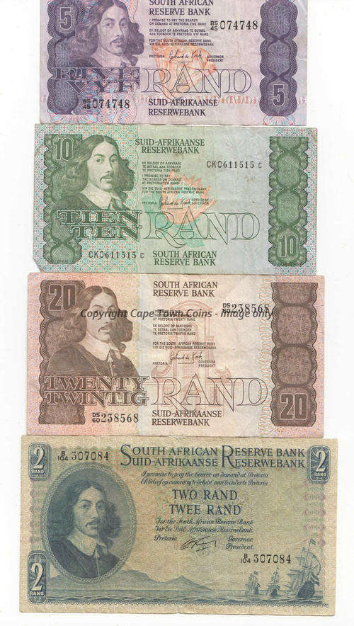Lot of 4 old SA banknotes - as per scan