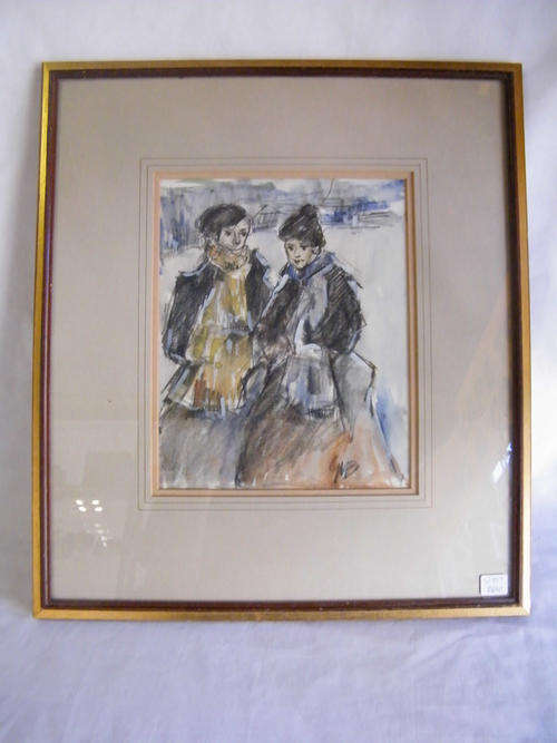 Framed watercolor & charcoal drawing by GMB - 39.5 x 45cm - as per photo