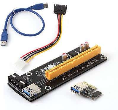6x PCI-E x1 To x16 Extender Riser Card Adapter With USB 3.0 Cable - Molex Powered