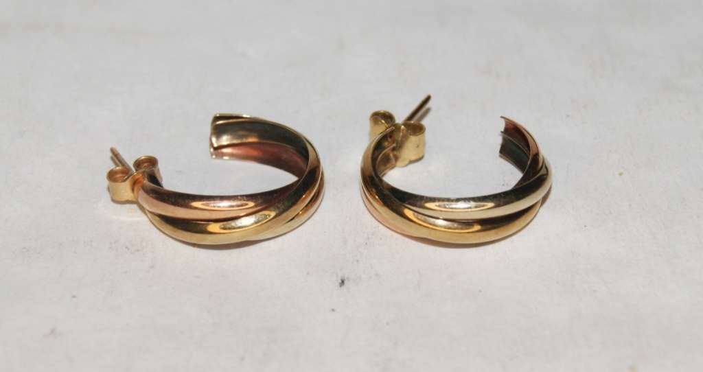 Pair of 9ct White, Rose and Yellow Gold Braided Semi Hoop Earrings (2.9g) @ CRAZY LOW R1 START