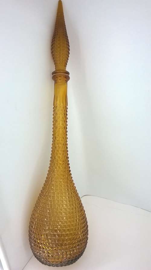 Amber Diamond Hobnail Art Glass Genie Bottle Decanter