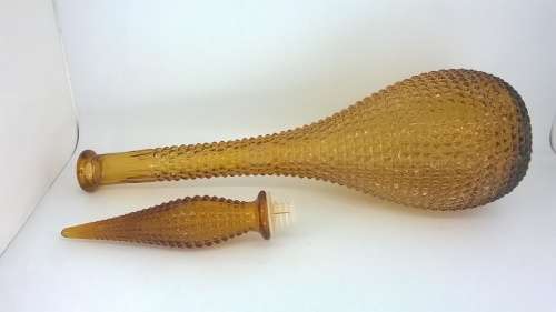 Amber Diamond Hobnail Art Glass Genie Bottle Decanter