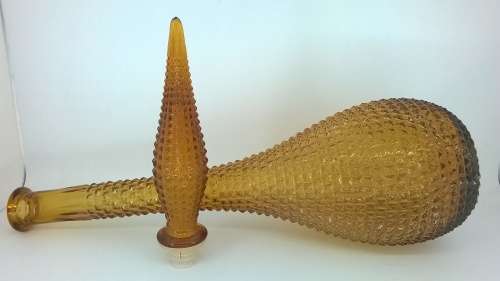 Amber Diamond Hobnail Art Glass Genie Bottle Decanter