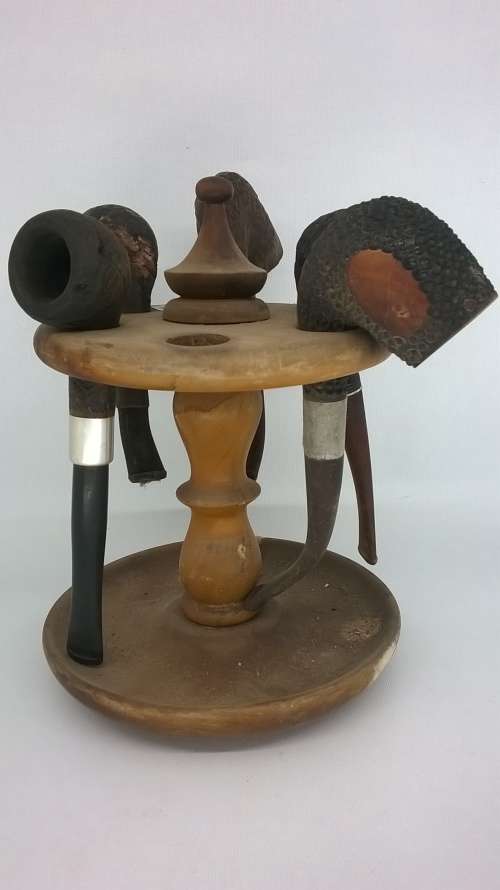 Vintage Smoking Pipe Rack with Pipes