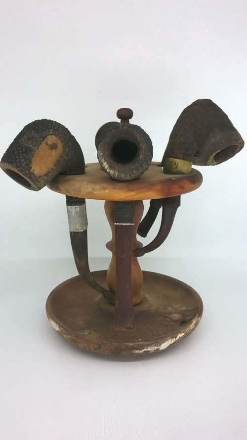 Vintage Smoking Pipe Rack with Pipes