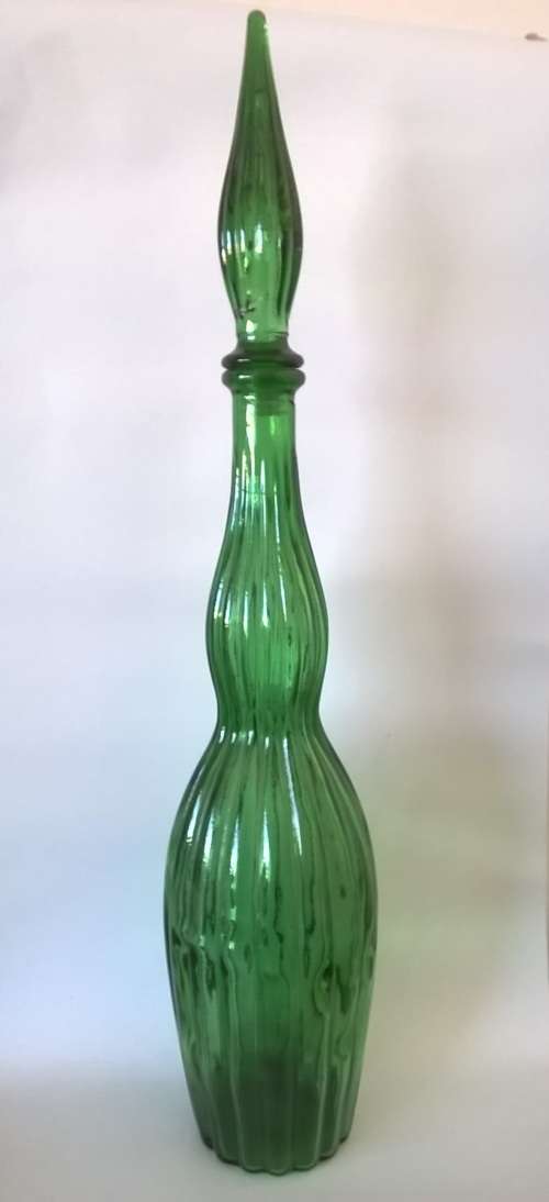Green Grooved Art Glass Genie Bottle Decanter