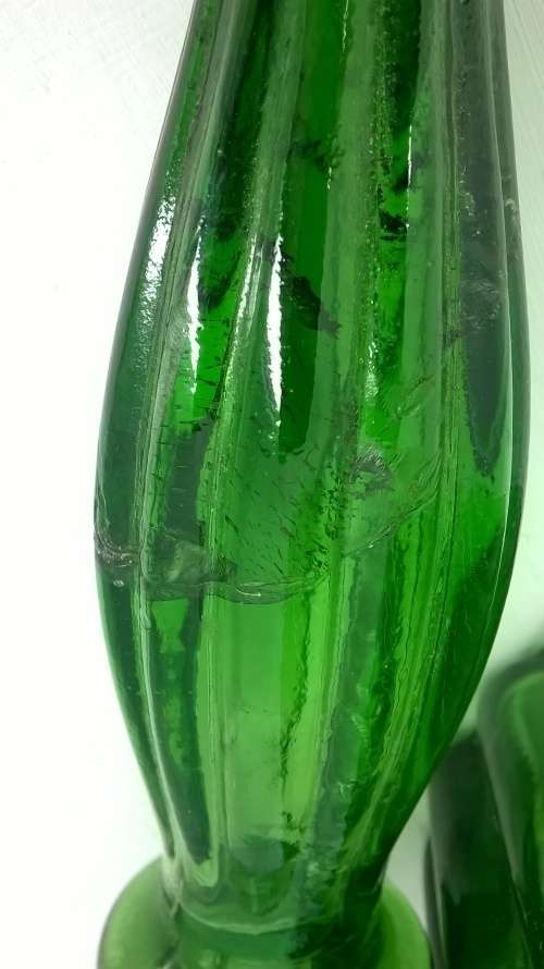 Green Grooved Art Glass Genie Bottle Decanter