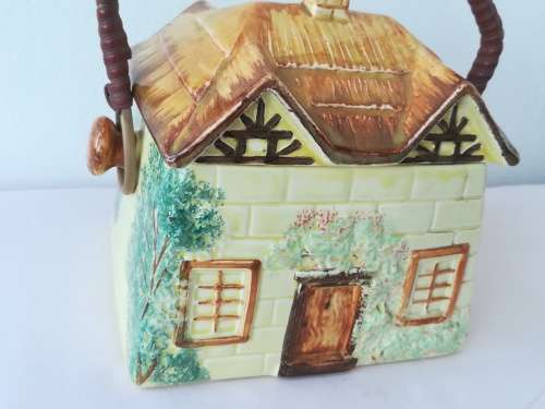 Vintage English KSP ceramic biscuit barrel wirh wicker handle