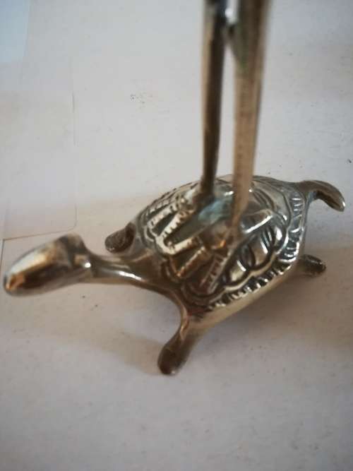 A pair of Solid Brass Majestic  Cranes on Tortoise Figurines 21 cm tall as per scan