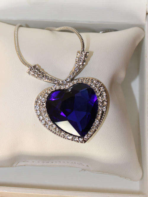 Sapphire Swarovski Elements Crystal Titanic Heart Of  The Ocean Necklace