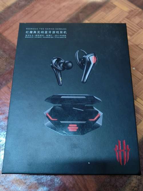 REDMAGIC TWS GAMING EARBUDS - BLACK WITH FLASHING RED LIGHTS.