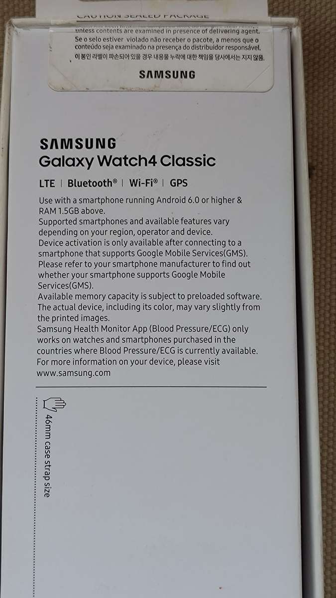 SAMSUNG WATCH 4 CLASSIC 46MM LTE, BLACK, BOX AND CHARGER. EXCELLENT CONDITION.