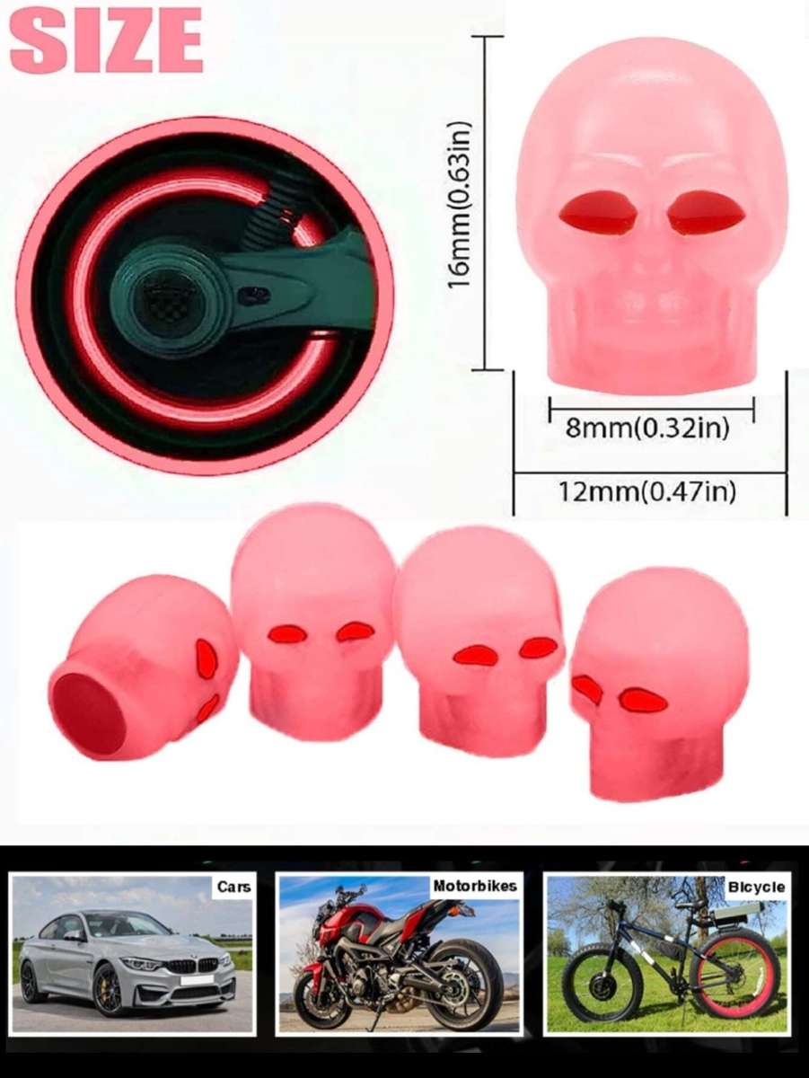 Luminous Skull Car Tire Valve Cap - Pink