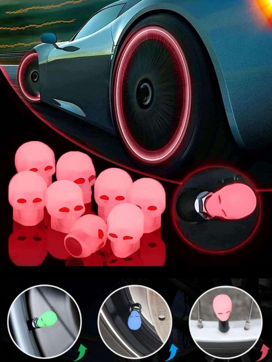 Luminous Skull Car Tire Valve Cap - Pink