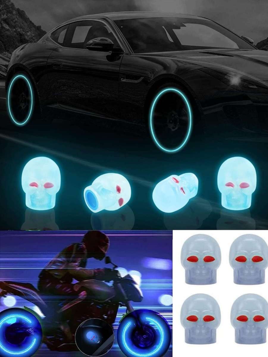 Luminous Skull Car Tire Valve Cap - Blue