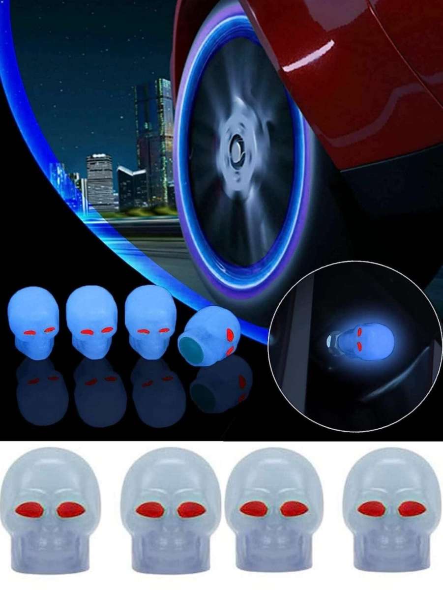 Luminous Skull Car Tire Valve Cap - Blue