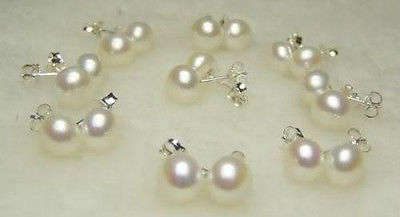 7-8MM White Silver Cultured Pearl Earring AAA