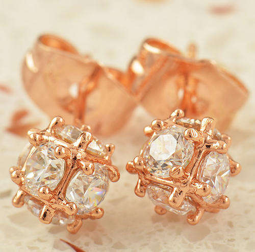 Flawless Cubic Zirconia 9K Rose GF Magic Ball Stud Earrings