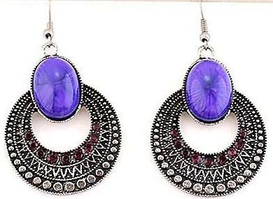 Classical Hot Purple Tibetian Silver Hook Earrings