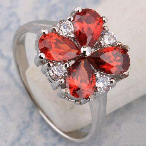 Flower RED GARNET 4*6mm GEMSTONES RING Size9