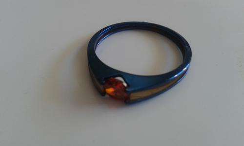 FASHION Stainless Ring with Orange Red Quartz stone size N