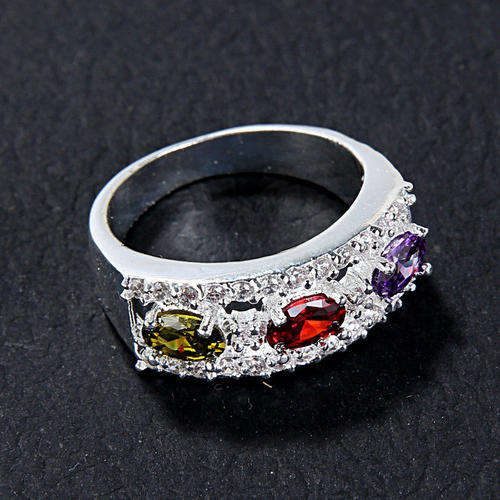 Multicolor Topaz  Gemstones Silver Ring Size 8