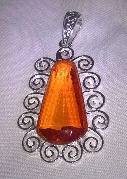 Orange Topaz Silver 925 stamped pendant