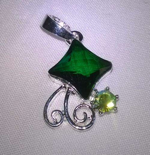 Emerald & Green Quartz  Silver 925 stamped pendant