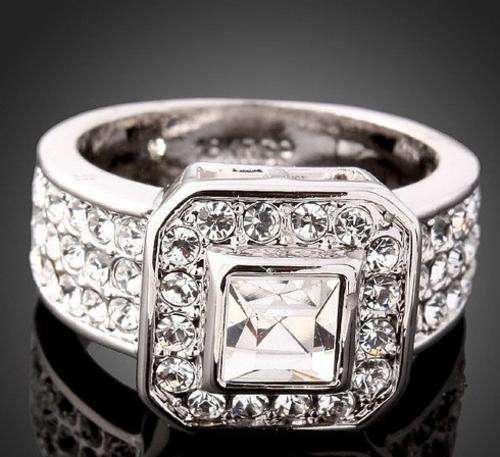 Fashion 18K White GP  Ring Use Swarovski Austrian Crystal&Zircon Full Size