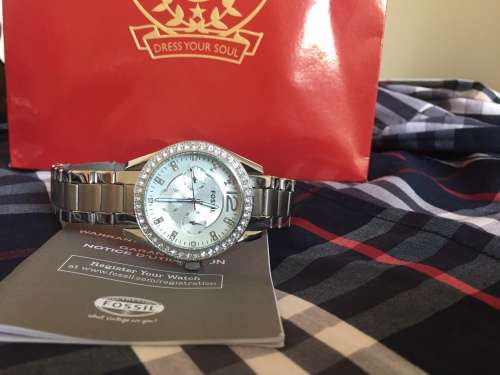 Fossil ES3202 New Original * RILEY Silver Crystals Multi function* Women's Watch