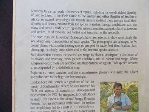 Bill Branch's FIELD GUIDE TO THE SNAKES AND OTHER REPTILES OF SOUTH AFRICA