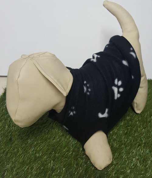 fleece dog jersey black paw/bone print x-large