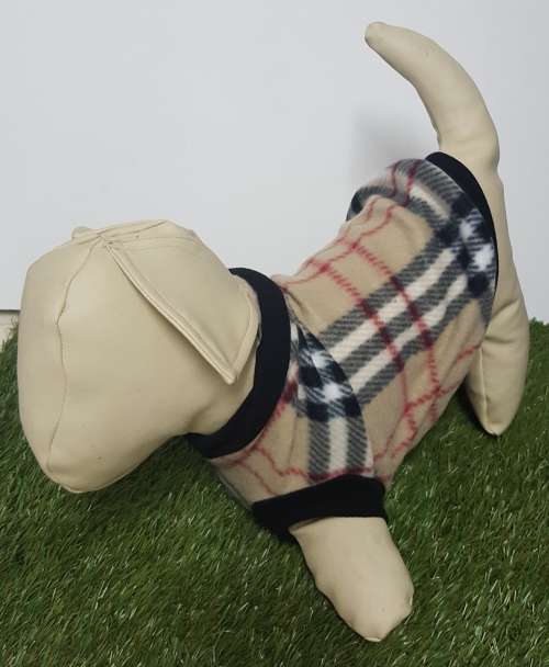 Dog jersey beige tartan print Large