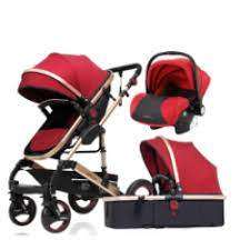 Baby Pram Stroller - 3 Function Foldable Baby Pram with Car Seat- MAROON Baby Pram Stroller - 3